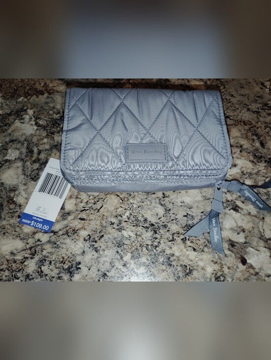 Vera Bradley Handbags - Vera Bradley Quilted Light Gray Cosmetic Pouch New With Tags